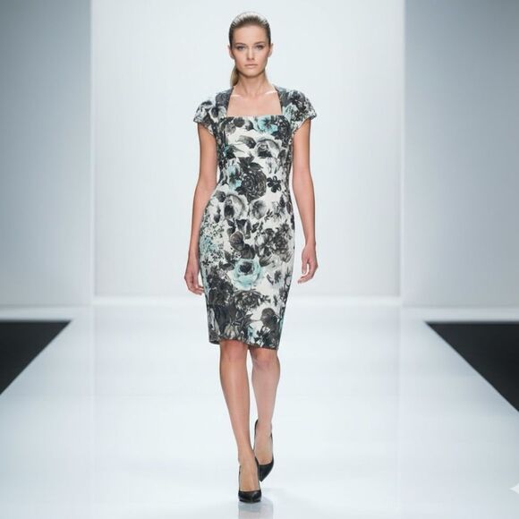 Escada Dresses & Skirts - ESCADA•Floral Print Cap Sleeve Midi Sheath Dress